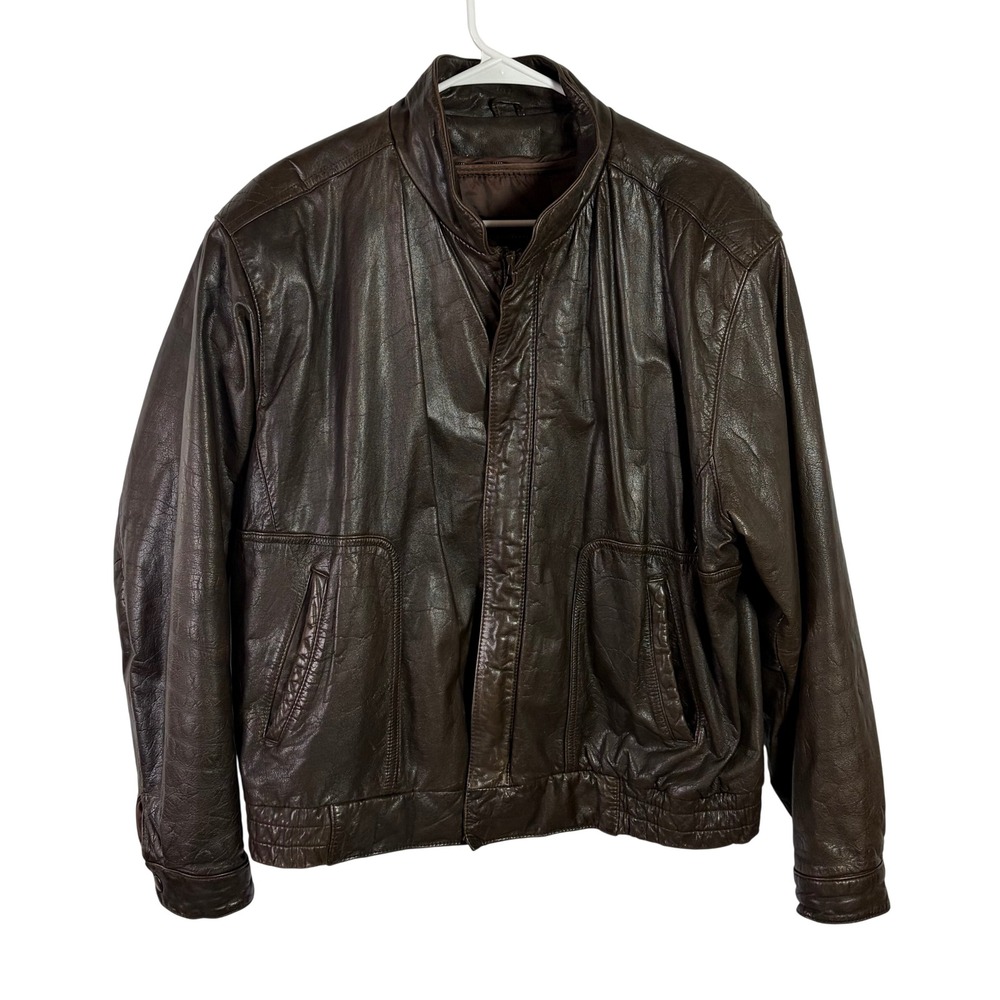 Vintage 90s Reed Sportswear Mens Brown Leather Bomber Jacket Thinsulate 44R